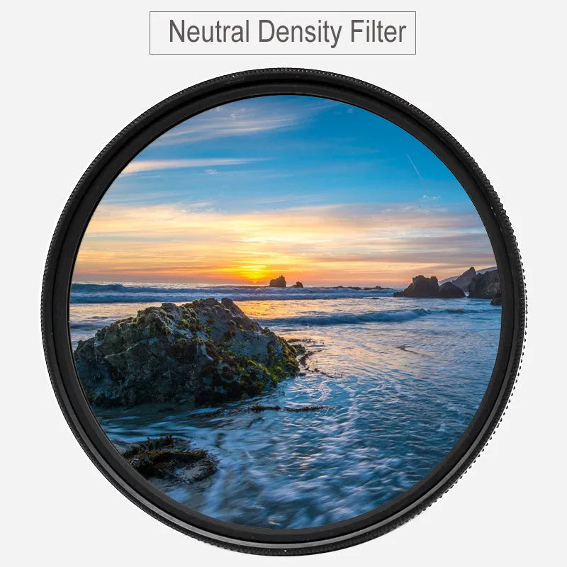 Digital camera ND8 neutral density filter with aviation aluminium frame showing thread sizes from 49mm to 82mm