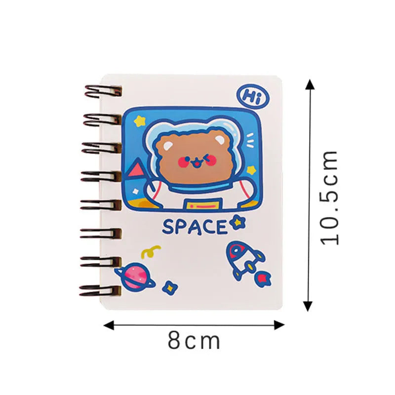 Astronaut themed portable pocket notebook showing soft cover design options and compact 10.5x8cm size