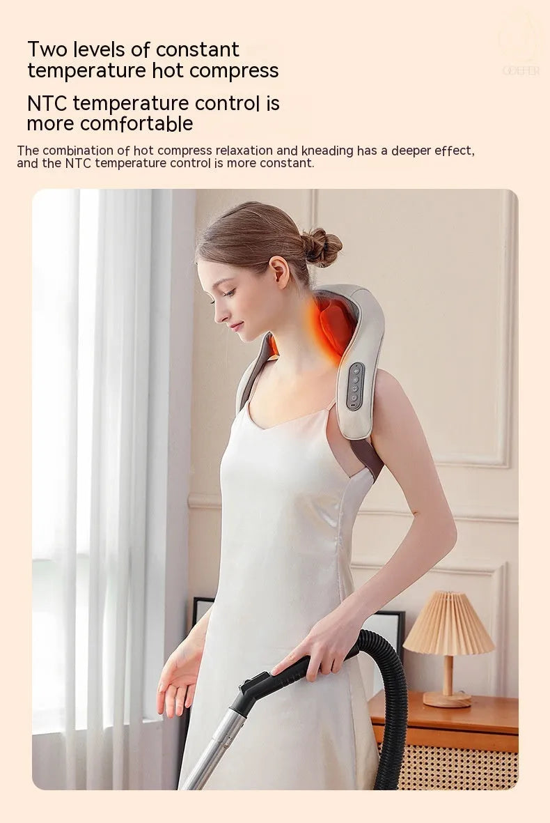 Milky white rechargeable shoulder and neck massager with USB cable