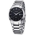 Men's analog quartz wristwatch with date display, 40mm dial, Hardlex mirror, Black silver colour option