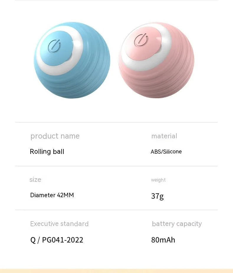 Blue rechargeable automatic moving cat toy ball with charging cable