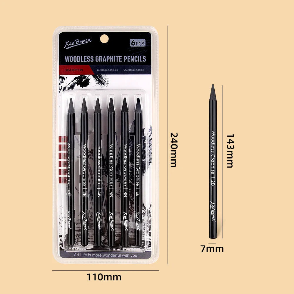Six graphite sketching pencils with different lead grades in wood-free construction