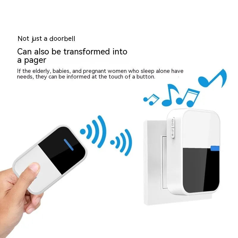 White wireless doorbell kit with self-generating transmitter and plug-in receiver