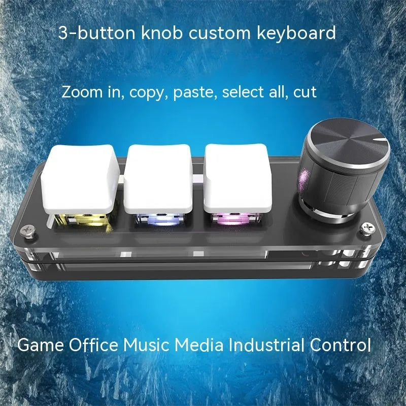 Custom mini keyboard with RGB backlighting and copy-paste buttons in black or white