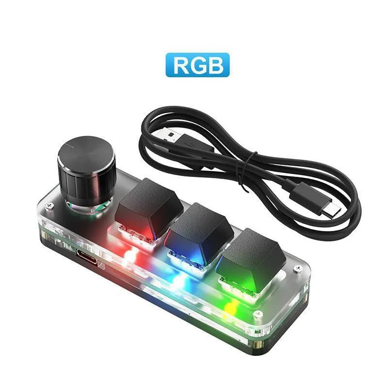 Custom mini keyboard with RGB backlighting and copy-paste buttons in black or white