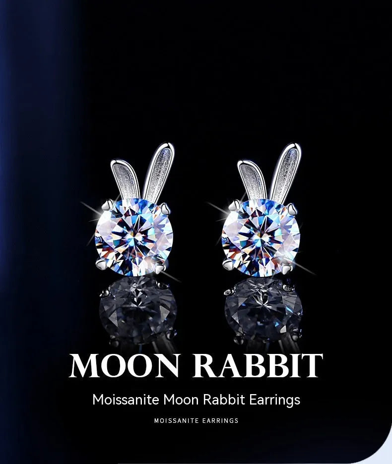 Rabbit moissanite sterling silver ear studs 925 silver 1 karat option
