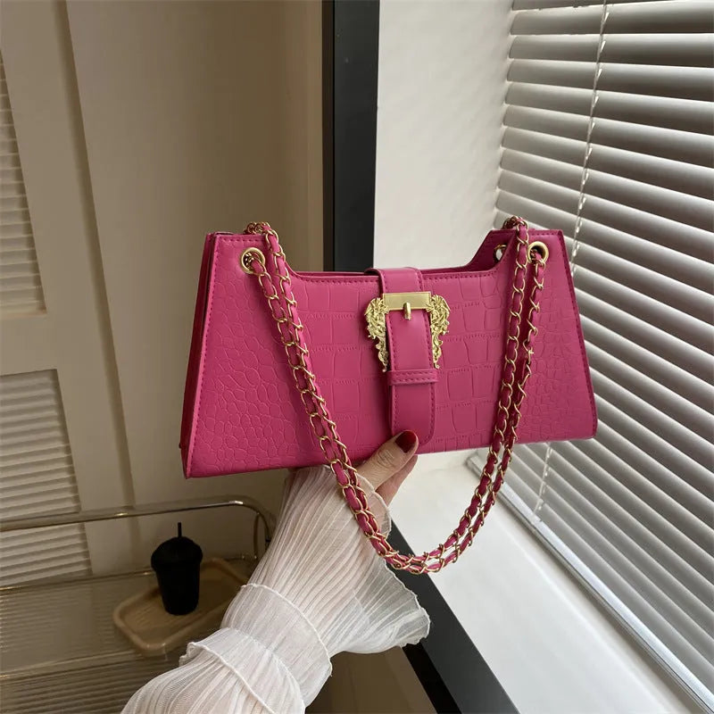 Women's PU horizontal square crossbody bag in orange with single shoulder strap and sandwich pocket