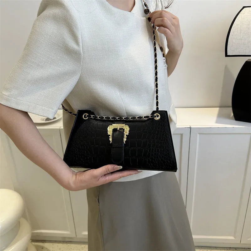 Women's PU horizontal square crossbody bag in orange with single shoulder strap and sandwich pocket
