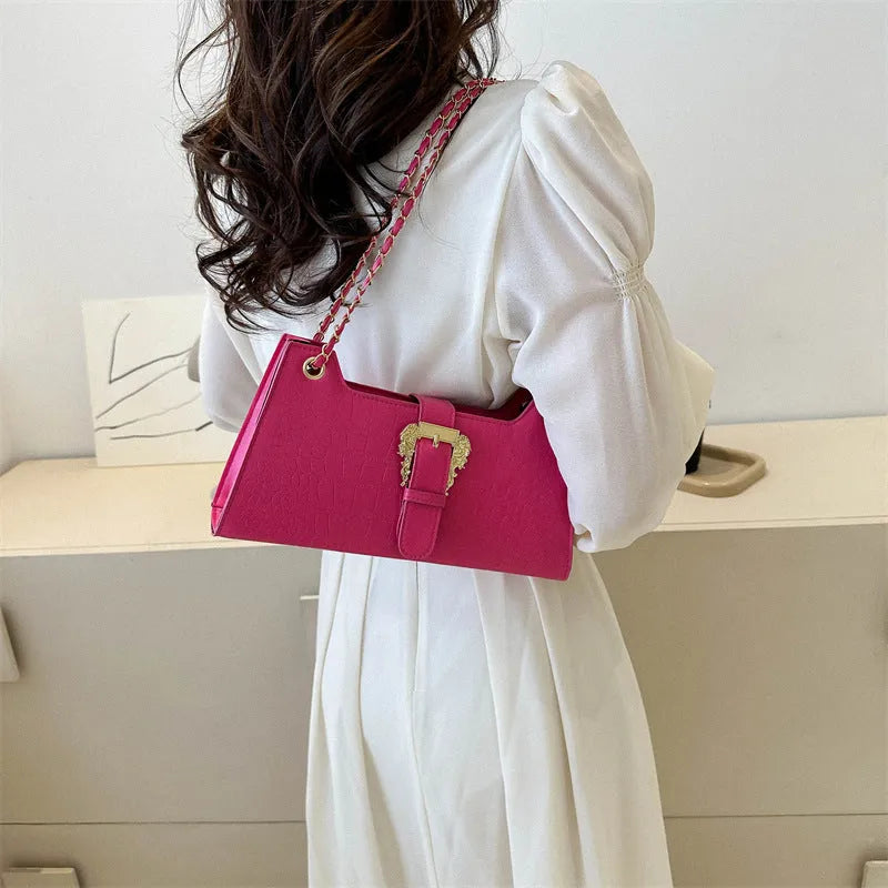 Women's PU horizontal square crossbody bag in orange with single shoulder strap and sandwich pocket