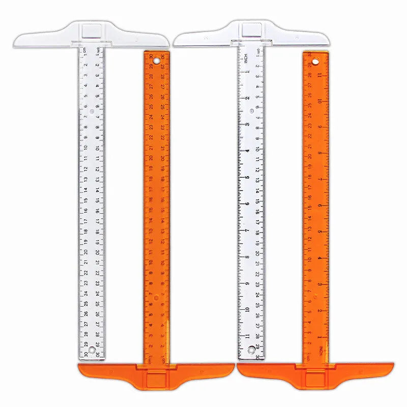 30cm transparent plastic T-square ruler with measurement markings for drafting and design