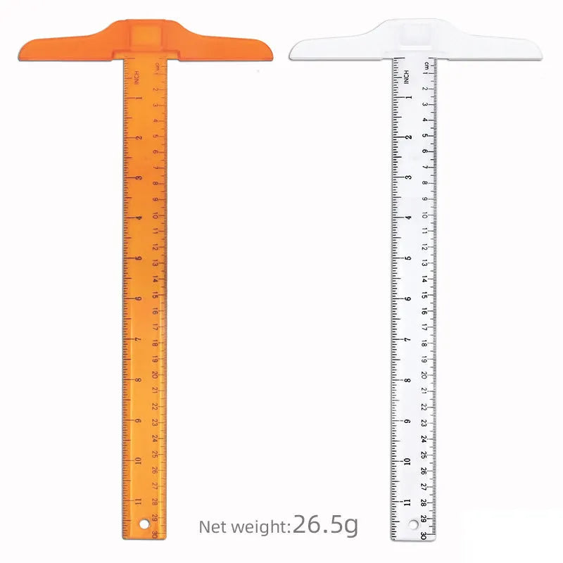 30cm transparent plastic T-square ruler with measurement markings for drafting and design