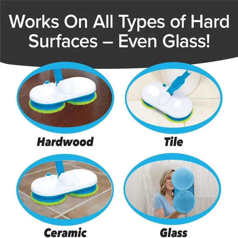 Hand-held wireless electric mop with USB charging, automatic floor wiping, and three interchangeable cleaning pads