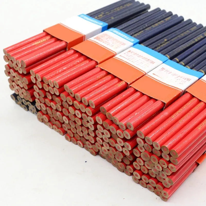 Red and blue two-colour round wooden carpenter's pencil