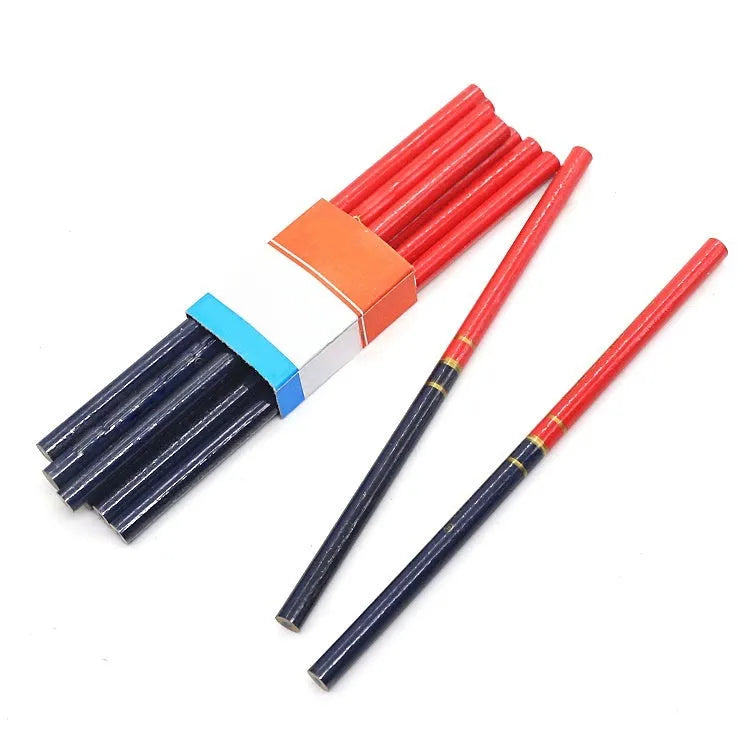 Red and blue two-colour round wooden carpenter's pencil