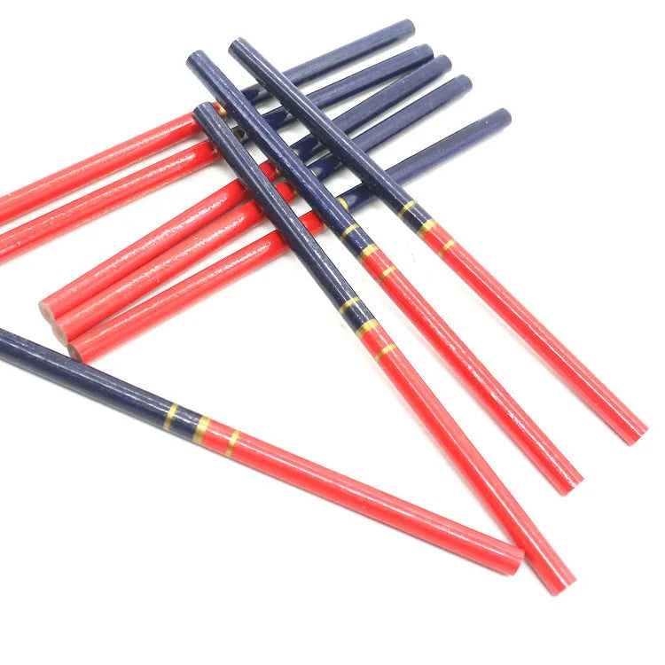 Red and blue two-colour round wooden carpenter's pencil