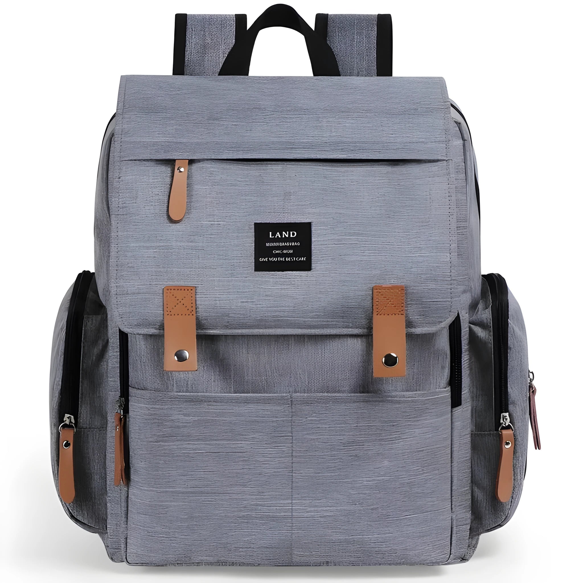 LAND Mommy Diaper Backpack in oxford cloth with changing mat, shown in grey colour.