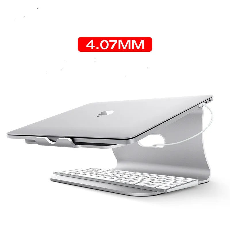 Aluminium laptop cooling bracket with rotary adjustment in silver or grey