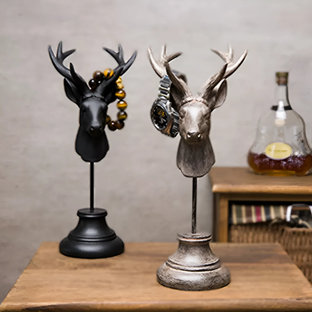 Handcrafted natural resin animal sculpture for home décor in black, white, or wood colour, 32cm tall.