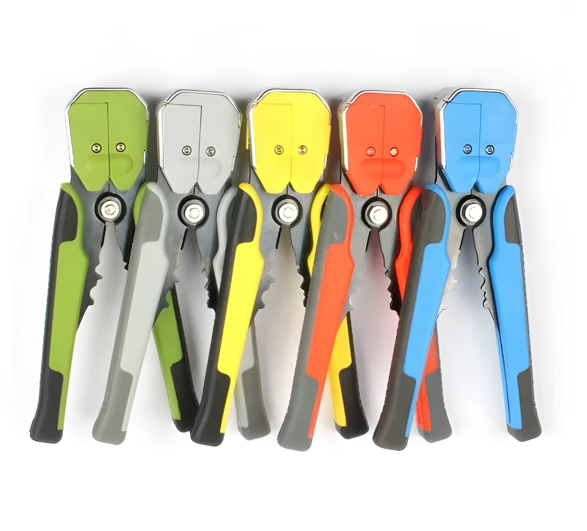 Yellow automatic wire stripper crimper tool with adjustment screw for 10-24 AWG cables