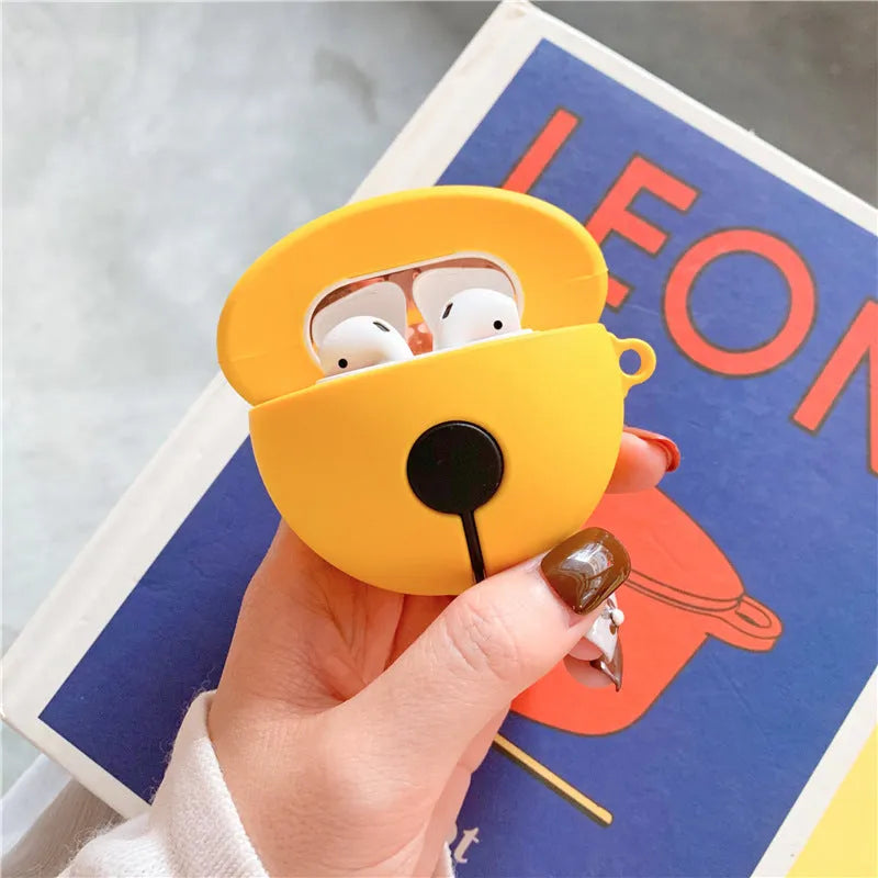 Yellow silicone protective case for AirPods 1st and 2nd generation with bell decoration