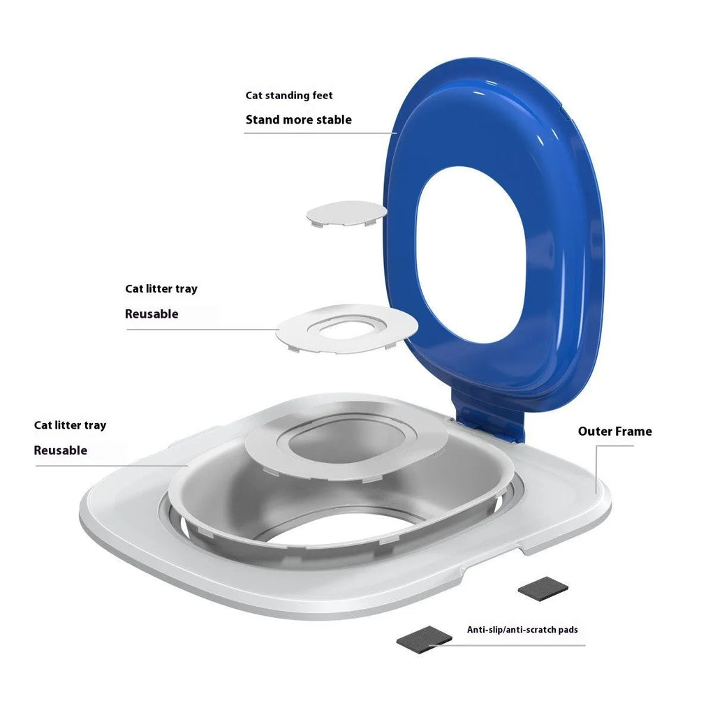 Fifth generation cat toilet trainer with 60cm round ABS plastic base in blue colour