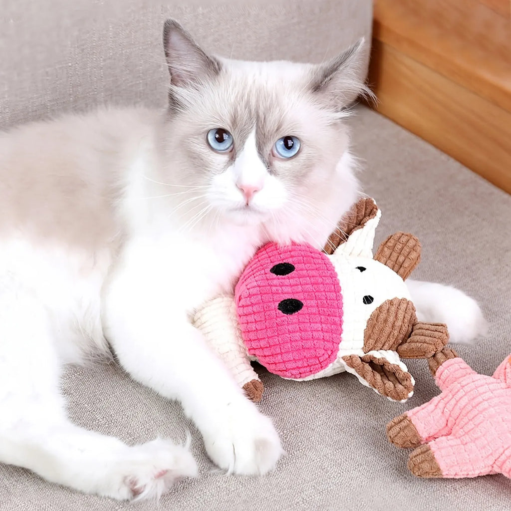 Cute animal shape plush dog chew toy in bright colour for small medium dogs and cats with squeaky sound