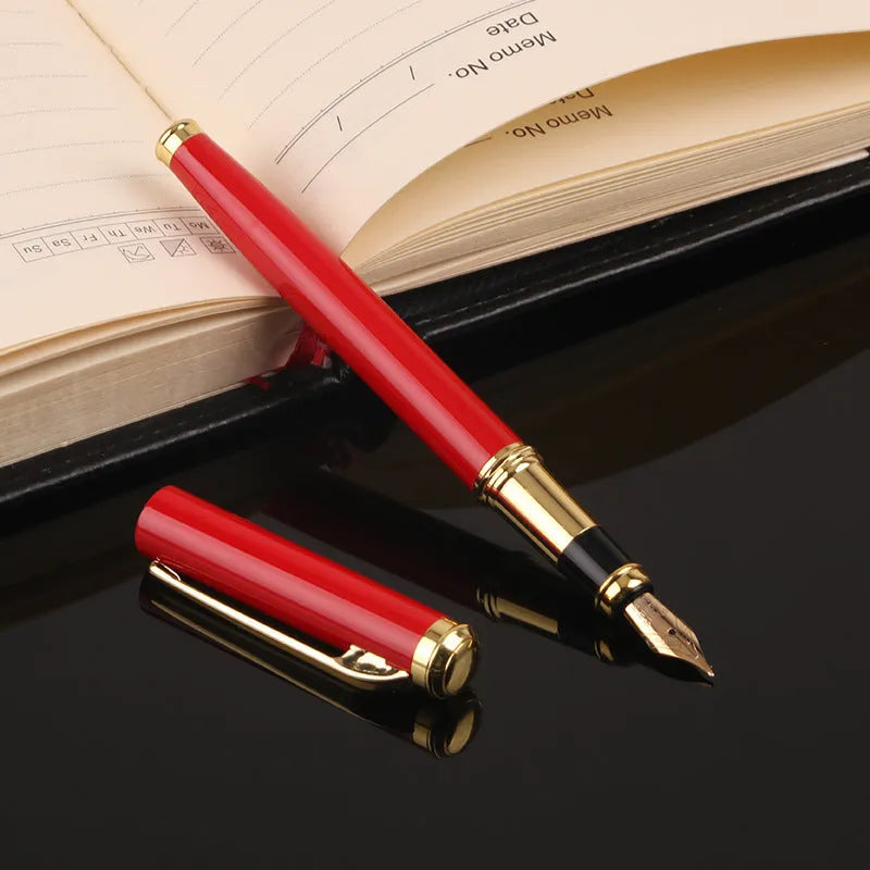 Red and black metal fountain pen with 0.5mm fine nib for business and gift use.