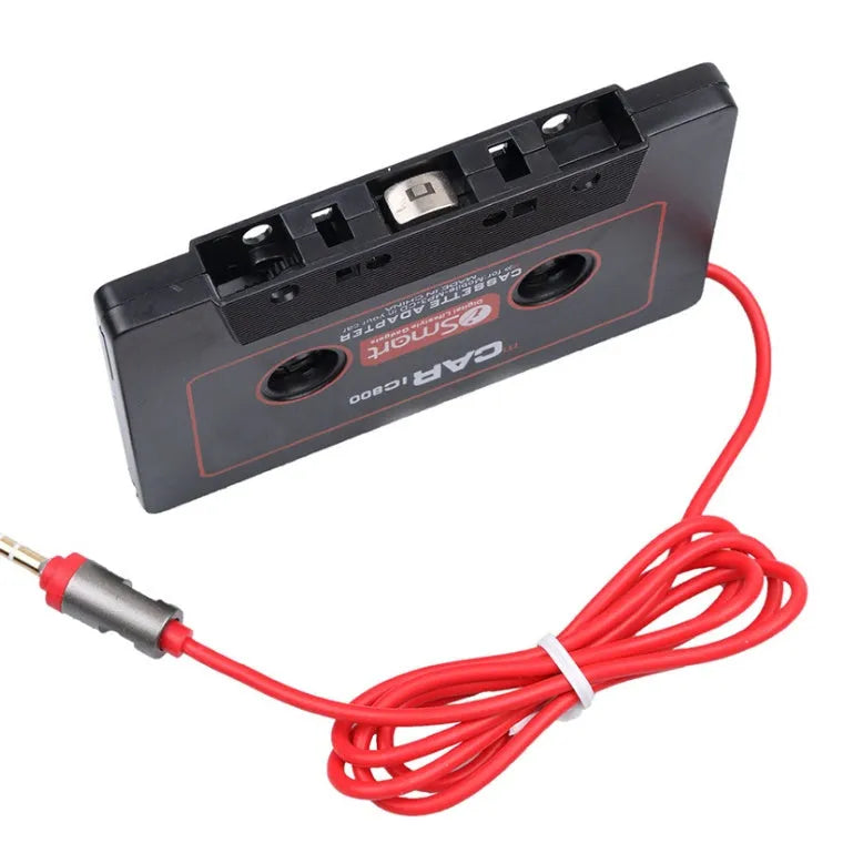 Black car cassette tape adapter with 3.5mm audio jack plug for MP3 players and iPhones
