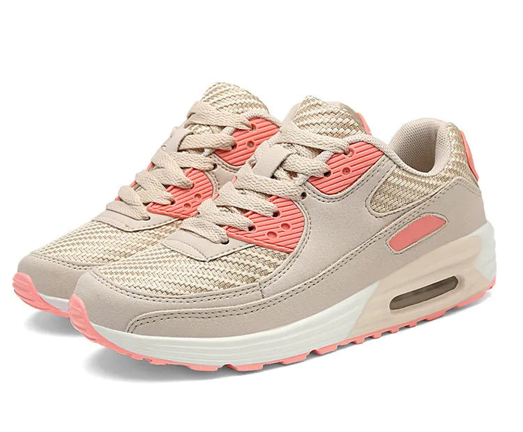 Women's casual shoes with 3.5cm heel in beige, grey, and pink colours showing size options 35-40
