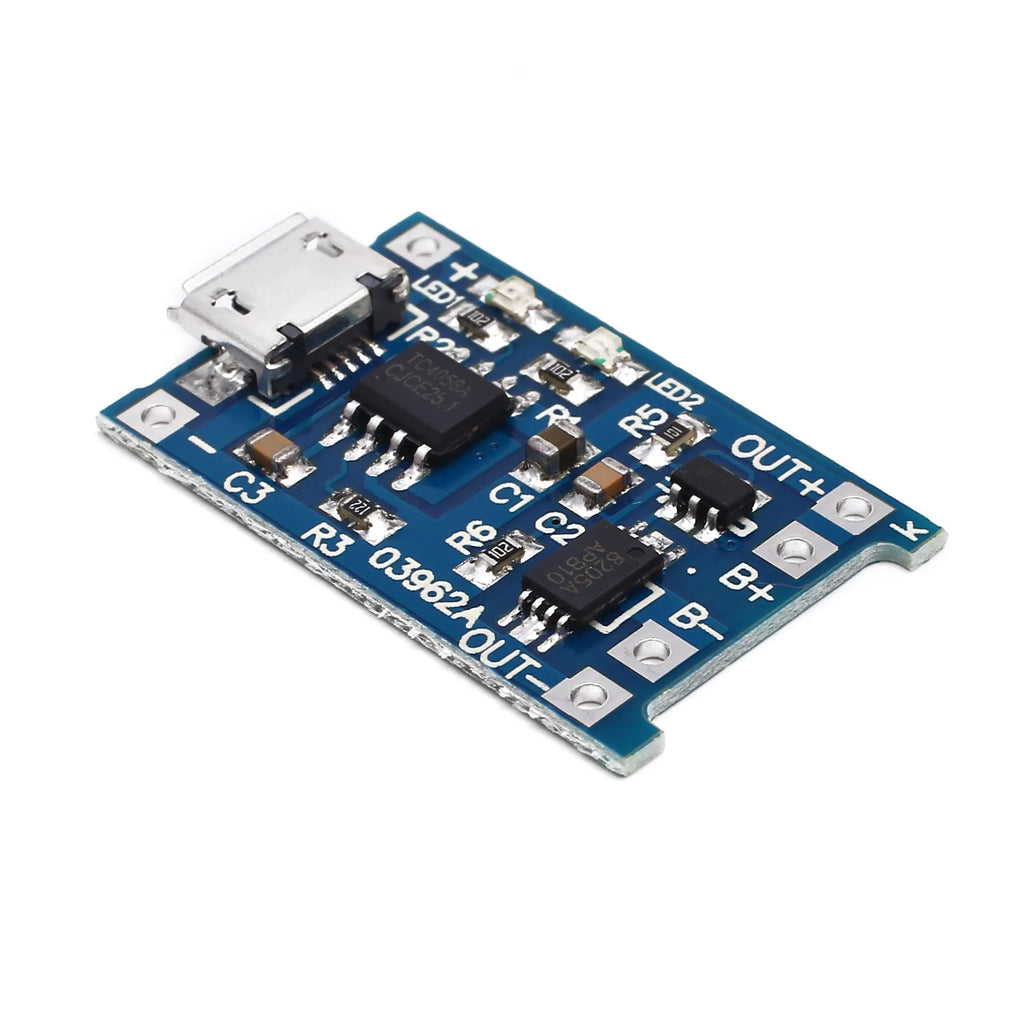 Blue PCB lithium battery charging protection board for 18650 cells with USB input