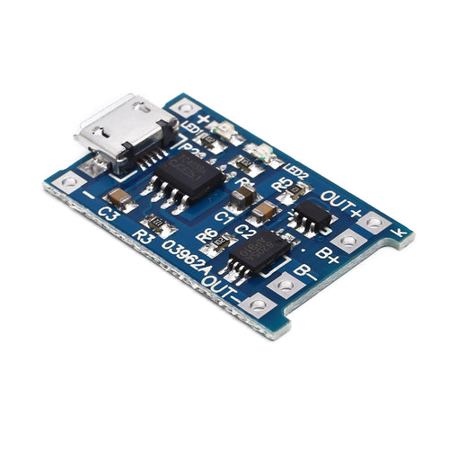 Blue PCB lithium battery charging protection board for 18650 cells with USB input