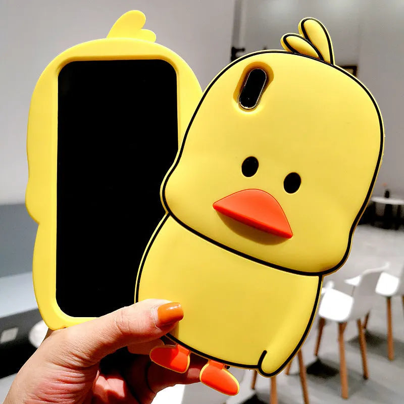 Green and yellow cartoon animal silicone back cover case for Apple iPhone models.