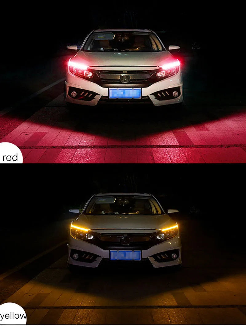 Waterproof silicone LED strip for car daytime running lights and flowing turn signals in multiple colours.