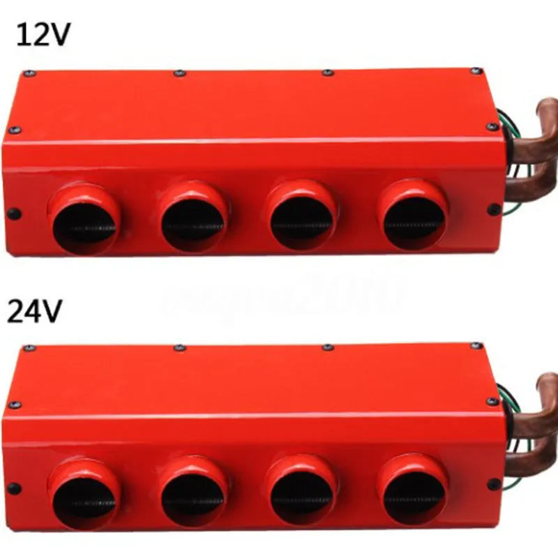Metal car heater unit with copper pipe connections for engine waste heat utilisation