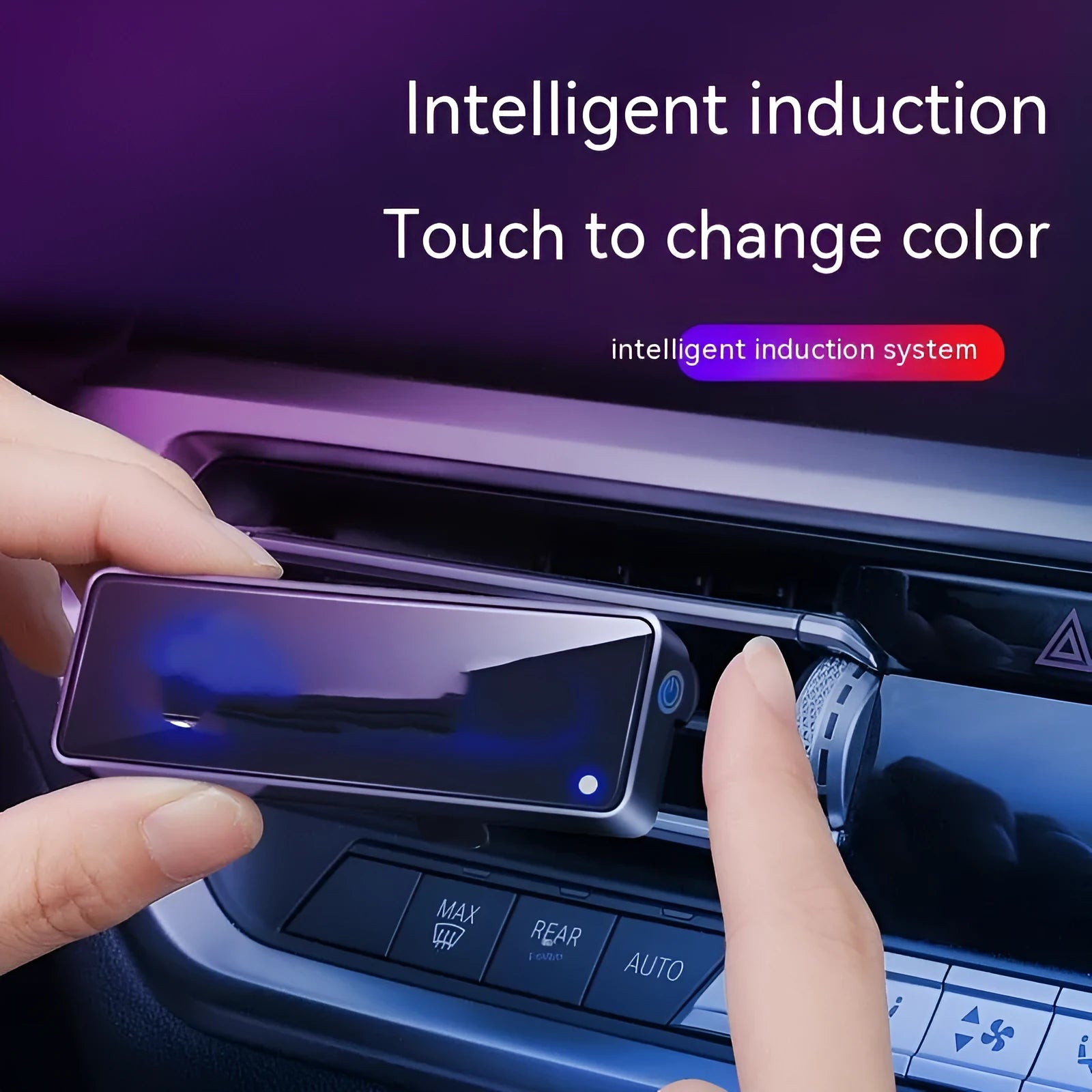 Black car vent aromatherapy LED ambience light and auto perfume deodorist with fragrance stick