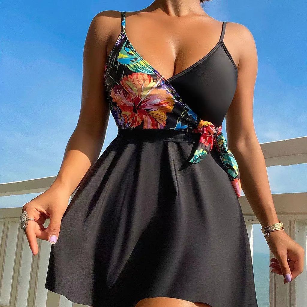 Black women's high waist split bikini bottom for swimming and sports.