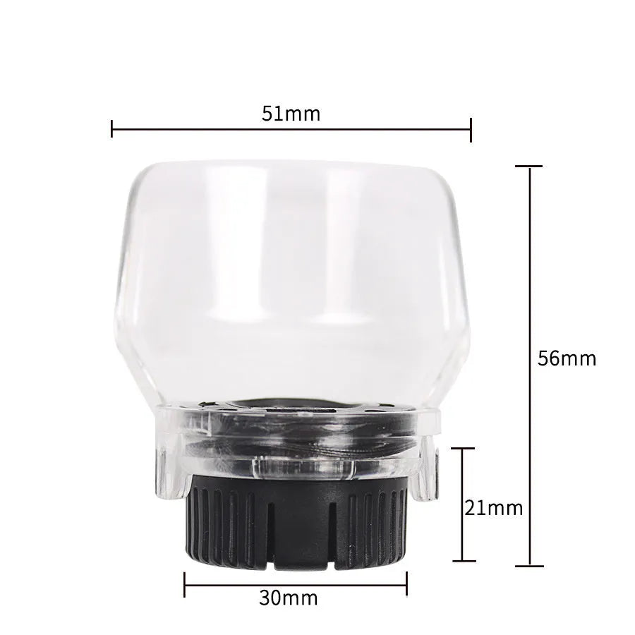 Transparent plastic horn safety cover for Delta electric grinders on a workbench.