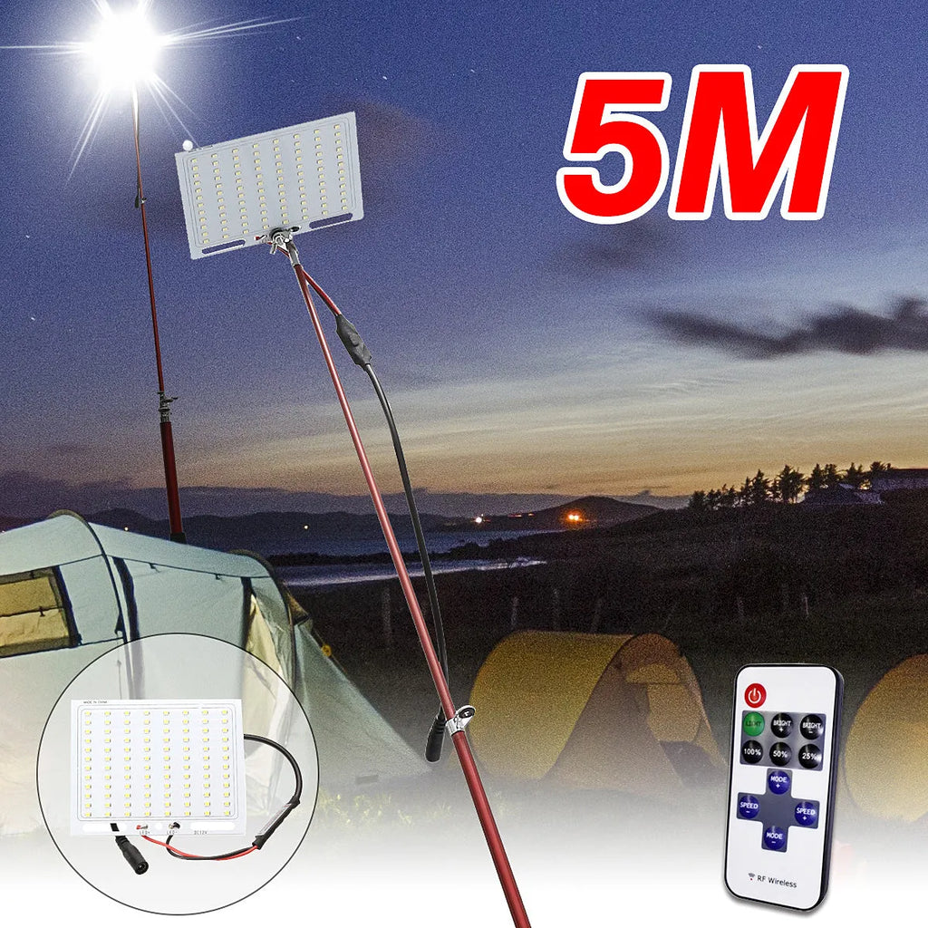 White LED fishing rod light with remote control on telescopic fishing rod