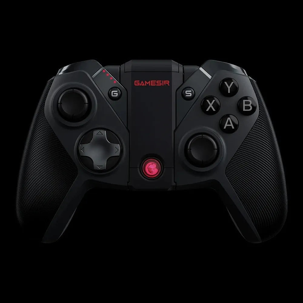 Black game controller with a unique chicken-shaped handle and a USB Type-C cable.