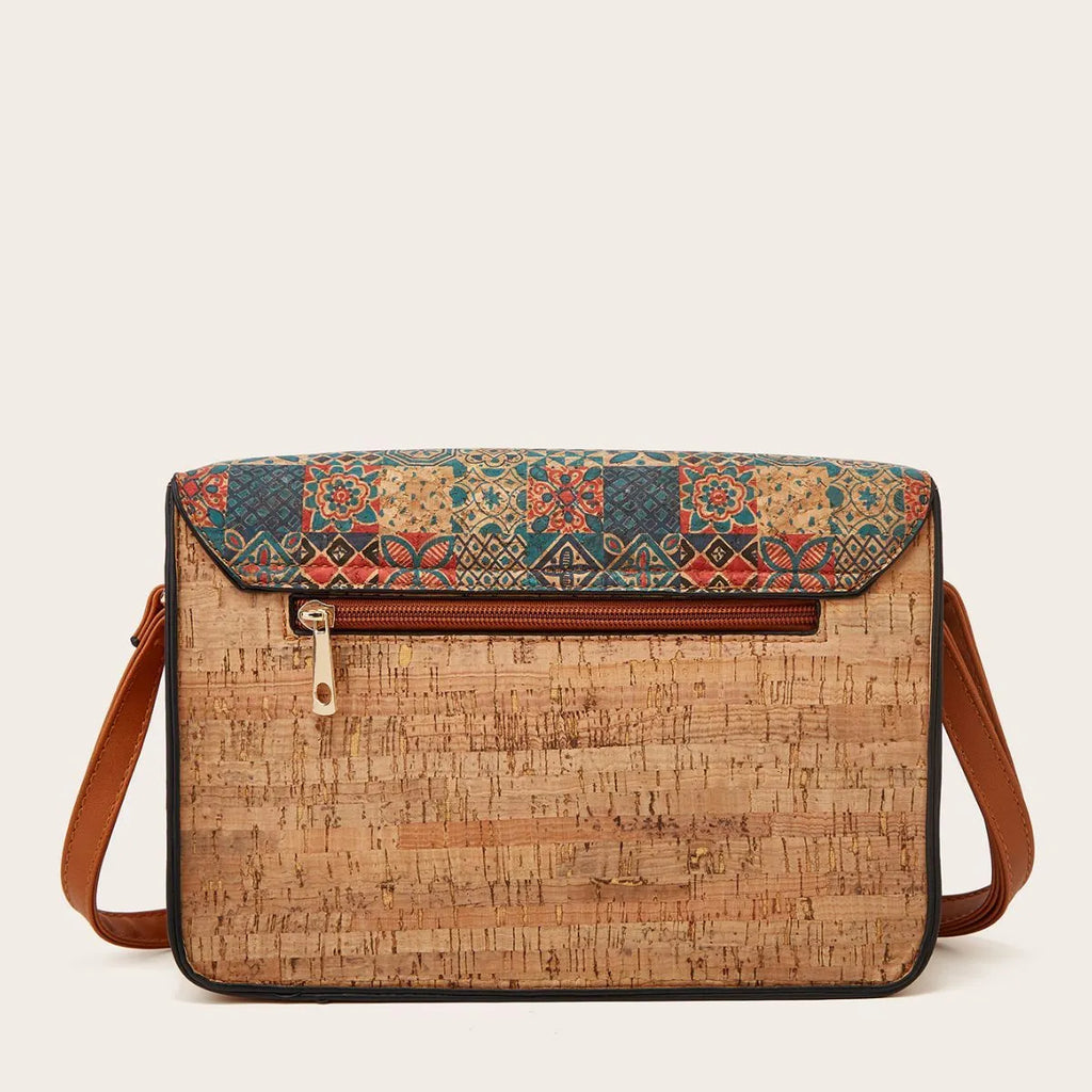 Women's printed PU crossbody bag in pansy, square print, grass flower, or green designs with single shoulder strap.