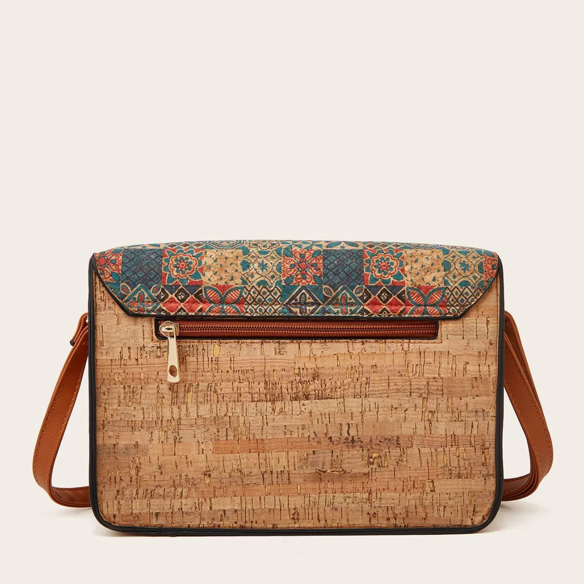 Women's printed PU crossbody bag in pansy, square print, grass flower, or green designs with single shoulder strap.