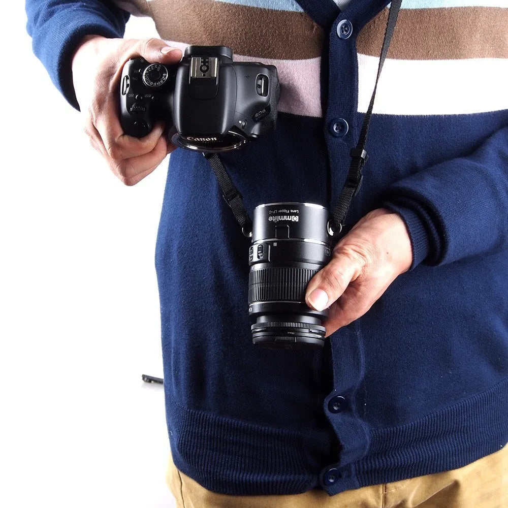 Nikon E-mount camera lens flipper with aluminium alloy construction and stainless steel buckle