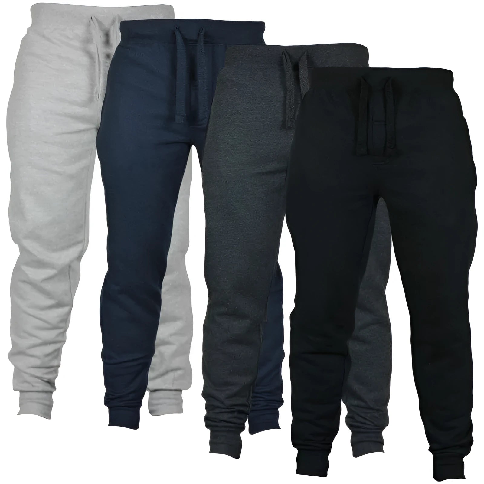 Men's solid colour cotton fleece casual pants with a drawstring waistband in a loose fit.