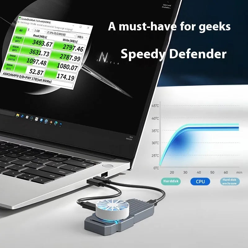 USB4 external hard disk enclosure for NVMe M2 SSDs with aluminium construction