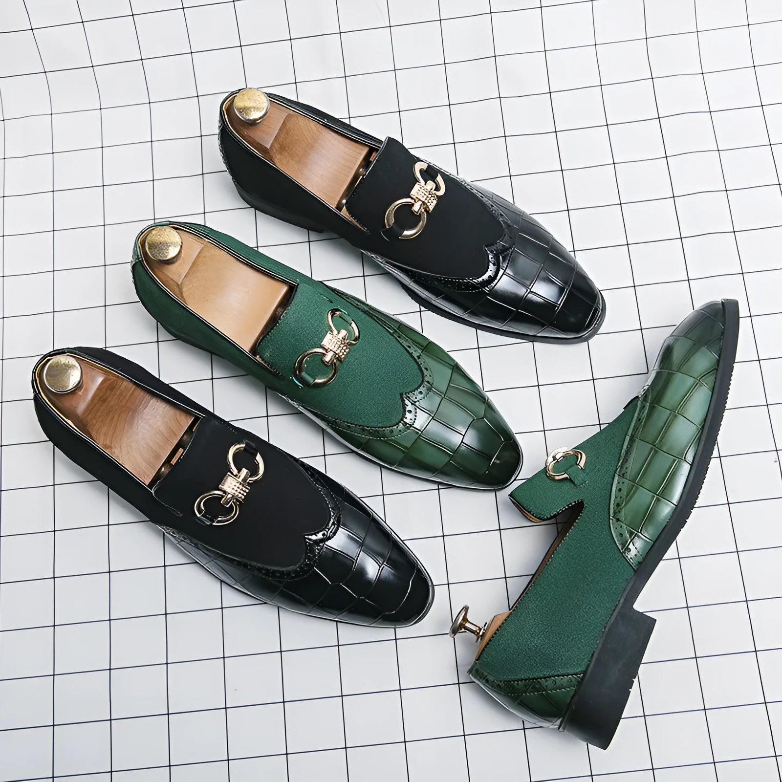 Men's black pointed-toe low-top business casual shoes with artificial PU upper and rubber sole.