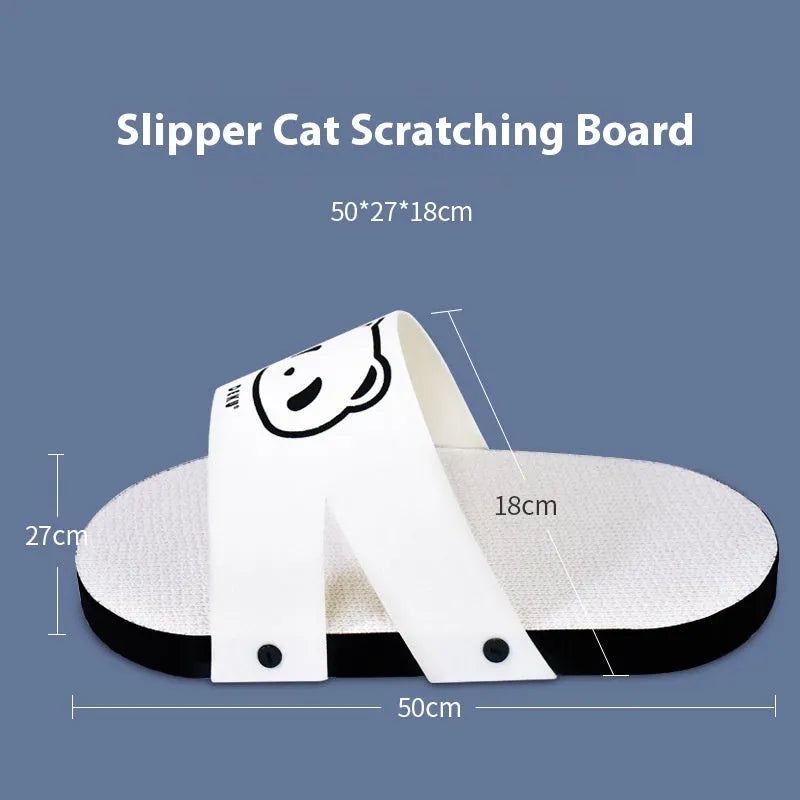 White corrugated paper cat scratch board with slipper design on flat surface
