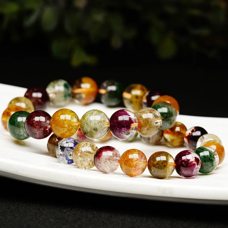 Colourful crystal ghost cornucopia bracelet with 10mm ball beads in ethnic retro style