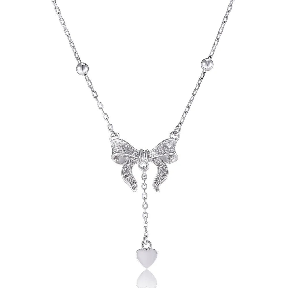 Women's 925 silver butterfly heart clavicle necklace with adjustable 40-45cm O-ring chain