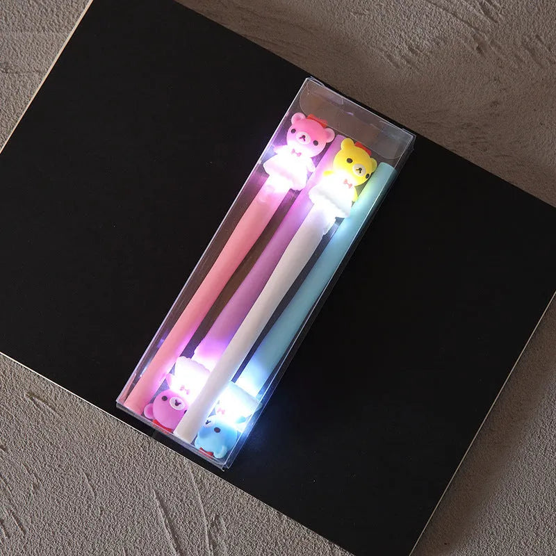 Student walking street stationery set pen with 0.5mm tip and 12 glowing refills in Bear, Unicorn, and Pony colours