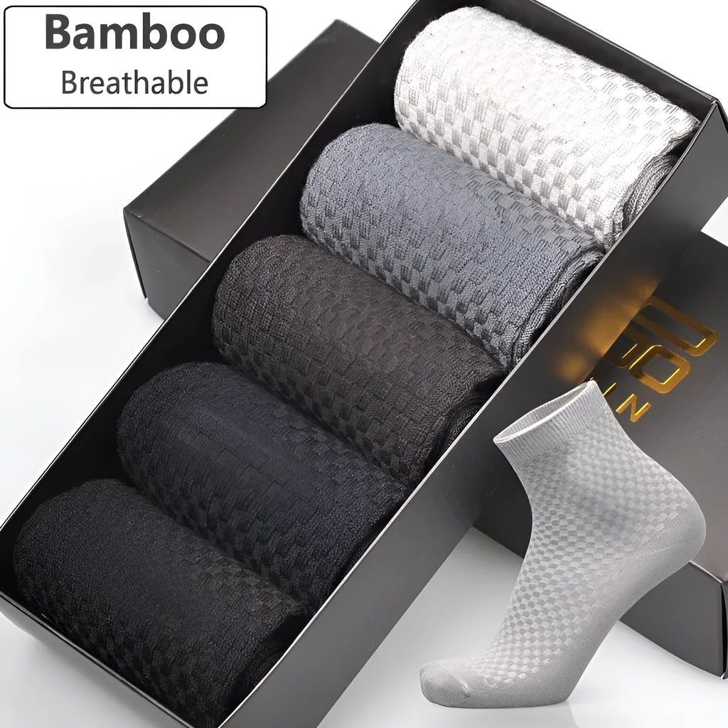 Men's bamboo fibre business socks with small square pattern in black, grey blue, iron grey, navy blue, or silver grey